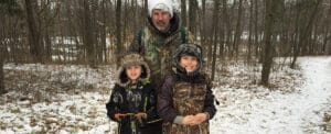 Paul Ranft with Jacob (right) and his buddy, Jack (left). Trapping helps the deer herd and improves woodsmanship skills. Thanks, Paul!