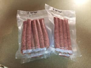 vacuum sealed homemade venison hot dogs