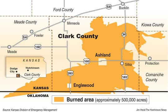 Map Kansas Wildfire Clark